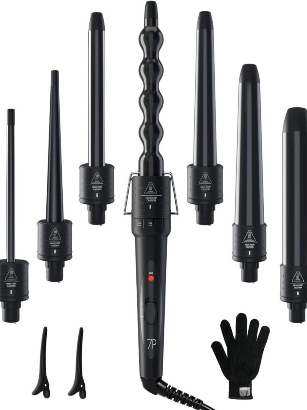 7-in-1 Curling Wand Set with Interchangeable Ceramic Barrels for Versatile